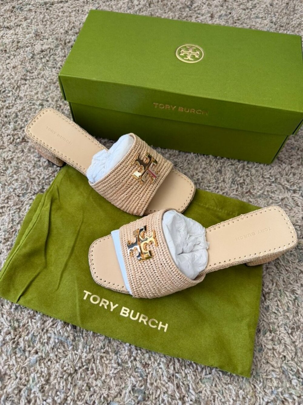 NIB Tory Burch Eleanor Raffia Heeled Sandals 55mm Sz 7